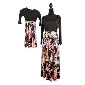 MOMMY AND ME Matching Long Sleeve Floral Maxi Dresses, Size Large & 4-5T